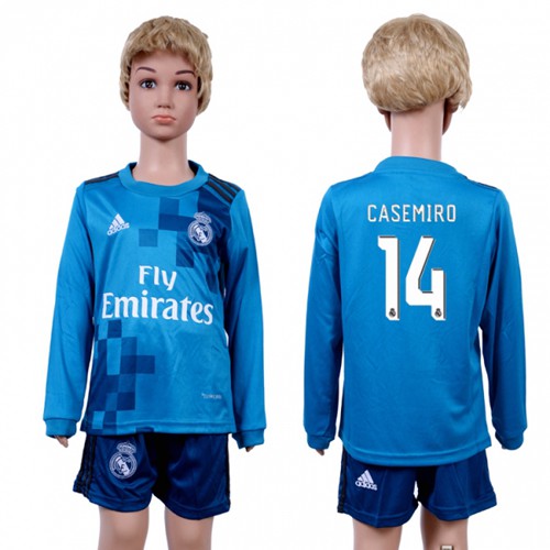 Real Madrid #14 Casemiro Sec Away Long Sleeves Kid Soccer Club Jersey - Click Image to Close